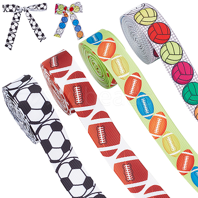 20M 4 Styles Polyester Sport Ball Print Grosgrain Ribbons OCOR-PH0003-97-1
