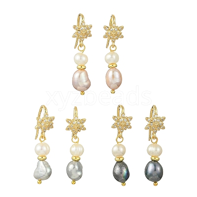 3 Pairs 3 Colors Natural Cultured Freshwater Pearl & Brass Cubic Zirconia Dangle Earrings EJEW-JE07265-1