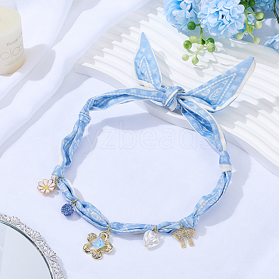 Flower Alloy Enamel & Resin & Glass & Plastic Pearl & Rhinestone Tassel Scarf Choker Necklaces NJEW-SP0001-16C-1