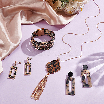 Leopard Print Alloy Pendant Necklaces & Earrings & Bracelet Sets SJEW-WH0020-03B-1