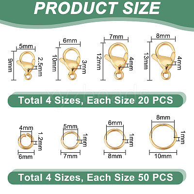 80Pcs 4 Styles 304 Stainless Steel Lobster Claw Clasps DIY-PH0028-67-1