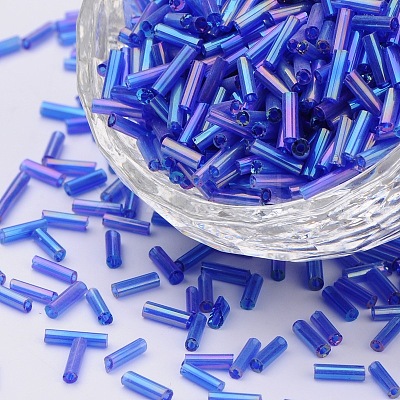 Transparent Colours Rainbow Glass Bugle Beads TSDB6MM168-1