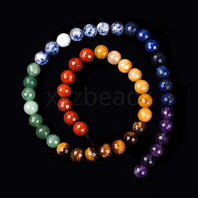 Chakra Theme Natural Red Rainbow Jasper & Yellow Aventurine & Tiger Eye & Green Aventurine & Blue Spot Stone & Lapis Lazuli & Amethyst Beads Strands G-F668-14-8mm-1