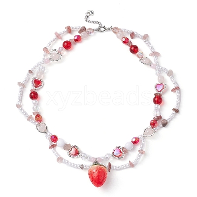 Resin Strawberry Pendant Necklace NJEW-JN04481-01-1