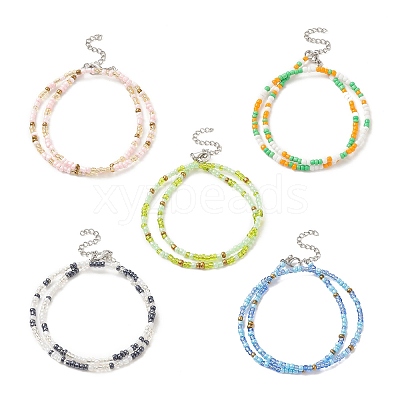 Glass Seed Beaded Two Loops Wrap Bracelet for Women BJEW-JB09216-1