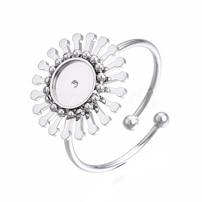 Non-Tarnish 304 Stainless Steel Open Cuff Finger Ring Cabochon Settings STAS-T060-14P-1