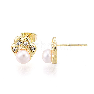 Footprint Brass Natural Pearl Stud Earrings PEAR-N020-05W-1