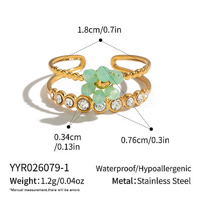 304 Stainless Steel Rhinestone Cuff Open Rings for Women ZW2135-1-1