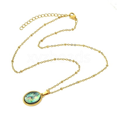 304 Stainless Steel Natural Paua Shell Pendant Satellite Chain Necklaces NJEW-JN06446-01-1