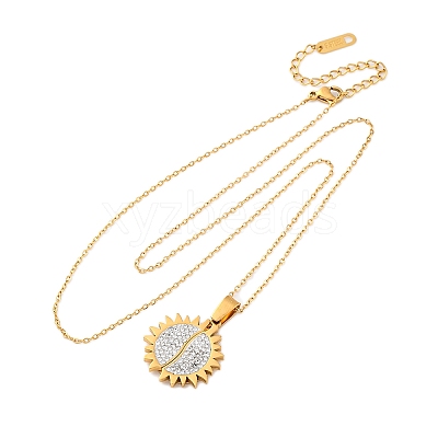 304 Stainless Steel Polymer Clay Rhinestones Sun Openable Pendant Necklaces for Women NJEW-Z065-10G-01-1