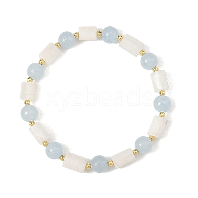 8MM Round Natural White Moonstone and Column Dyed White Jade Beaded Stretch Bracelets BJEW-JB14488-1