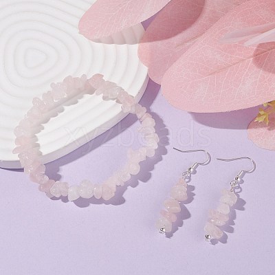 Natural Rose Quartz Chips Beaded Jewelry Set SJEW-JS01232-06-1