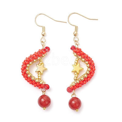 Natural Carnelian Dangle Earrings EJEW-MZ00544-04-1