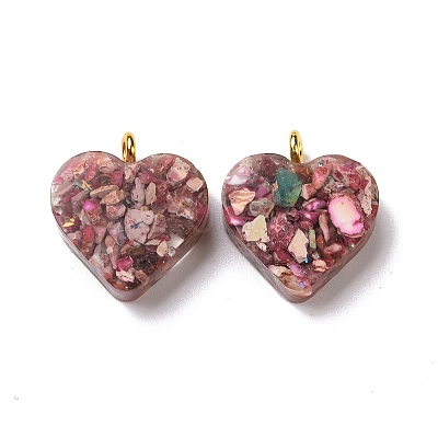 Transparent Resin Natural Imperial Jasper Dyed Chips Pendants G-E185-12G-07-1