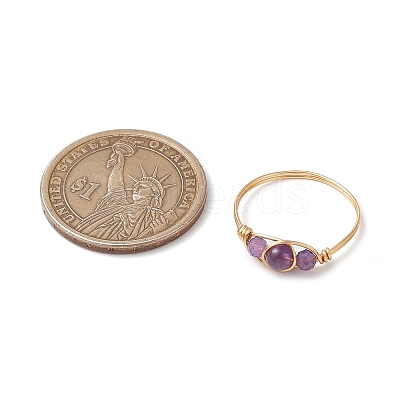 3Pcs Natural Amethyst Bead Finger Ring RJEW-JR00855-02-1