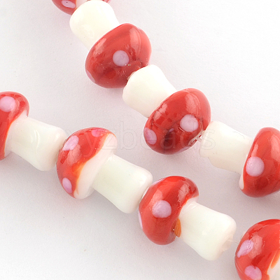 Autumn Theme Mushroom Handmade Lampwork Beads Strands X-LAMP-R116-13-1