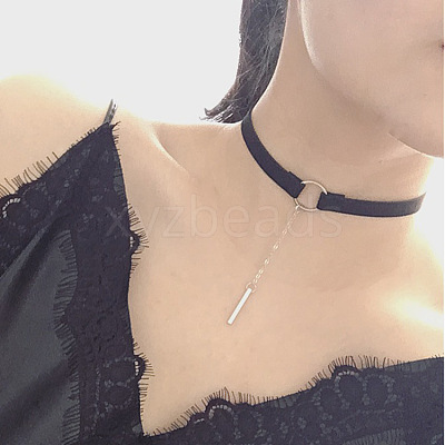 Black Velvet Choker Brass & Iron Rectangle Pendant Necklaces for Women FS-WGDB652-03-1