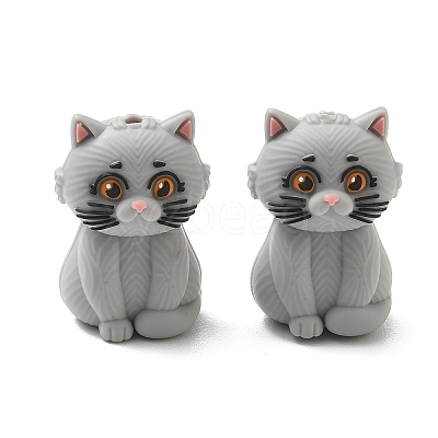 British Shorthair Cat Shape Food Grade Silicone Focal Beads SL-CBAAE23-04-1