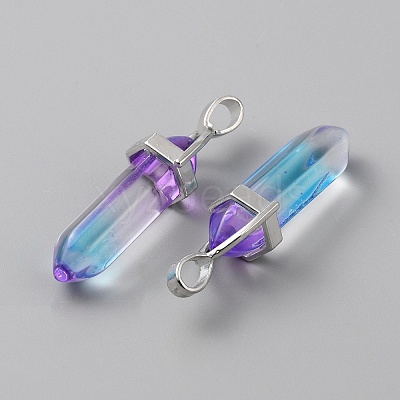 Transparent Glass Double Terminal Pointed Pendants LS-G-WH0016-41L-1