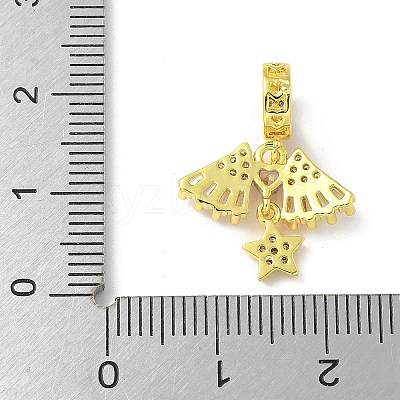 Brass Micro Pave Clear Cubic Zirconia Star & Wing Heart European Dangle Charms KK-A236-05G-1