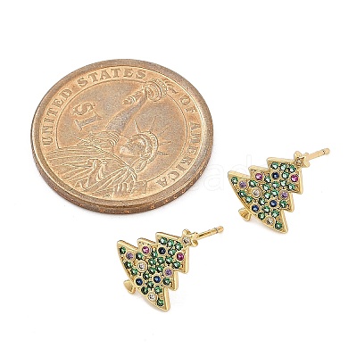 Christmas Rack Plating Brass Cubic Zirconia Stud Earrings EJEW-K245-55D-G-1