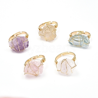 Nuggets Shape Natural Quartz Adjustable Finger Rings RJEW-E166-05-1