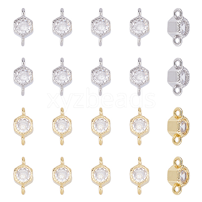 20Pcs 2 Colors Rack Plating Brass Pave Clear Cubic Zirconia Connector Charms KK-FI0001-05-1