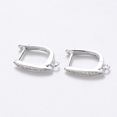 Brass Micro Pave Cubic Zirconia Hoop Earring Findings with Latch Back Closure X-KK-T048-033P-NF-1