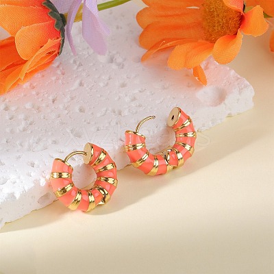 Enamel Striped Thick Hoop Earrings JE1110F-1