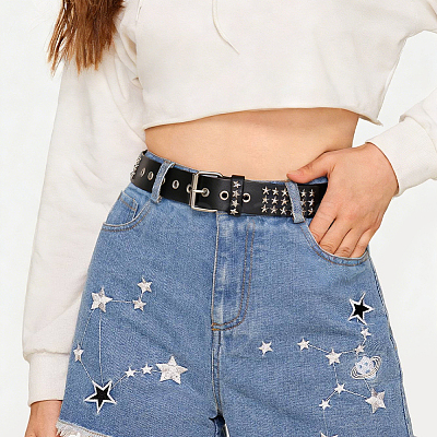 Platinum Star Rivet PU Leather Chain Belts for Jeans AJEW-WH20096-87B-1
