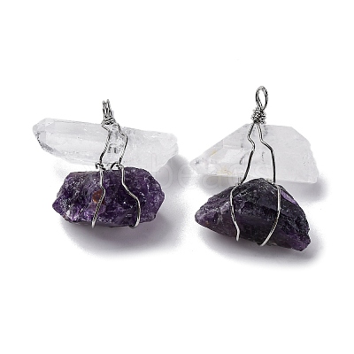 Natural Quartz Crystal & Amethyst Nuggets Big Pendants G-K338-43P-09-1