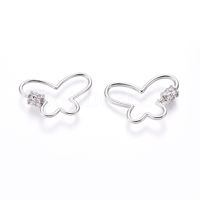 Brass Micro Pave Cubic Zirconia Screw Carabiner Lock Charms ZIRC-I031-03P-1
