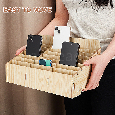 24-Grid Wooden Cell Phone Storage Box CON-WH0094-05B-1