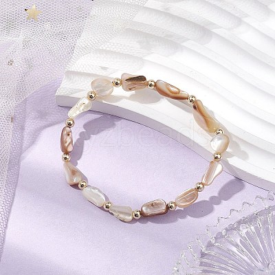 Natural Seashell Beaded Stretch Bracelets for Women BJEW-JB10932-1