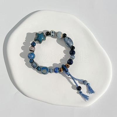 Star Handmade Porcelain & Cotton Cord Beaded Charm Bracelets FS-WGEFA71-01-1