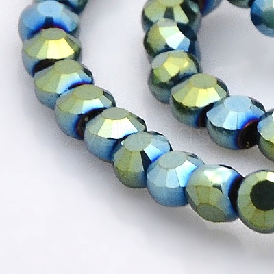 Full Green Plated Glass Faceted Flat Round Beads Strands EGLA-A033-4mm-FP02-1