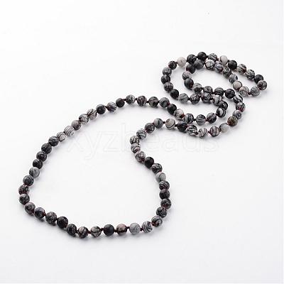 Natural Black Silk Stone/Netstone Necklaces NJEW-D264-09-1