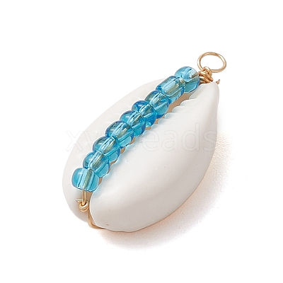 42Pcs 42 Styles Natural Cowrie Shell & Glass Seed Beads Pendants PALLOY-JF02759-1