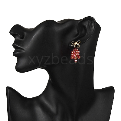 Christmas Bell Brass Dangle Stud Earrings EJEW-MZ00495-01-1