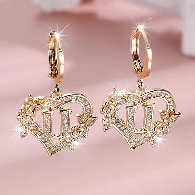Heart Brass Micro Pave Clear Cubic Zirconia Hoop Earrings FS-WGD5D87-21-1