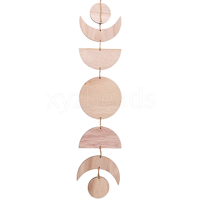 Moon Phase Wooden Pendant Decorations HJEW-WH0043-26A-1