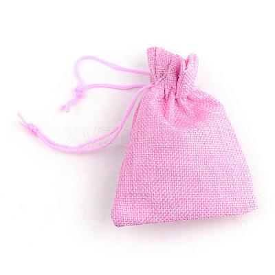 Polyester Imitation Burlap Packing Pouches Drawstring Bags ABAG-R005-14x10-19-1