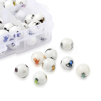 80Pcs 8 Colors Christmas Opaque Glass Beads EGLA-YW0001-07-1