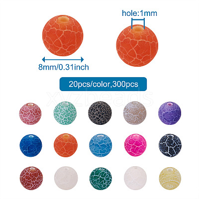 300Pcs 15 Colors Natural Crackle Agate Beads G-TA0001-26-1