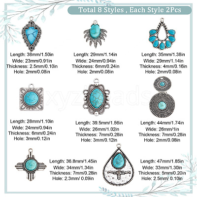 16Pcs 8 Styles Synthetic Turquoise Pendants FIND-SC0003-47-1