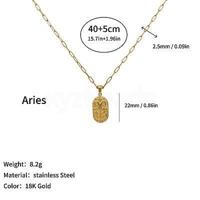 304 Stainless Steel Zodiac Constellation Pendant Paperclip Chain Necklaces ZP0058-3-1