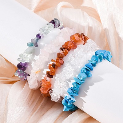Chips Natural & Synthetic Gemstone Beaded Stretch Bracelets BJEW-JB01826-1