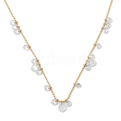 Ion Plating(IP) 304 Stainless Steel Cubic Zirconia Teardrop & Flat Round Bib Ball Chain Necklaces for Women NJEW-F328-11G-01-1