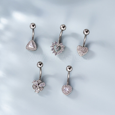 316L Surgical Stainless Steel Clear Cubic Zirconia Curved Barbell Belly Rings WG7644D-02-1