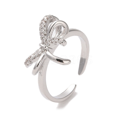 Brass Micro Pave Cubic Zirconia Open Cuff Ring RJEW-K256-58A-P-1